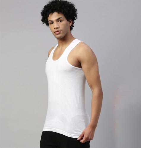 Men Pack Of 2 White Solid Pure Cotton Gym Vest
